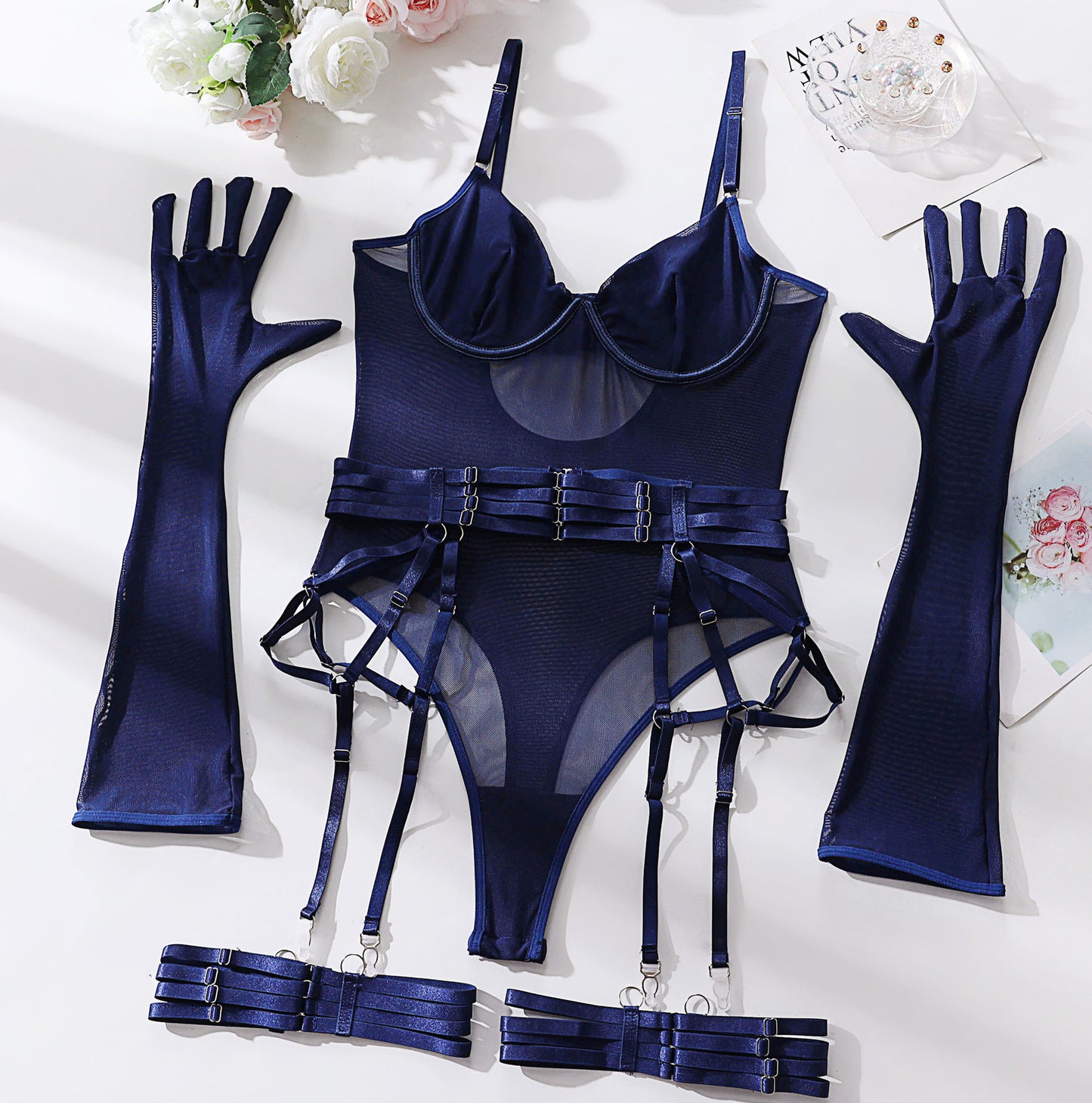 Sheer Mesh Bodysuit & Gloves Set