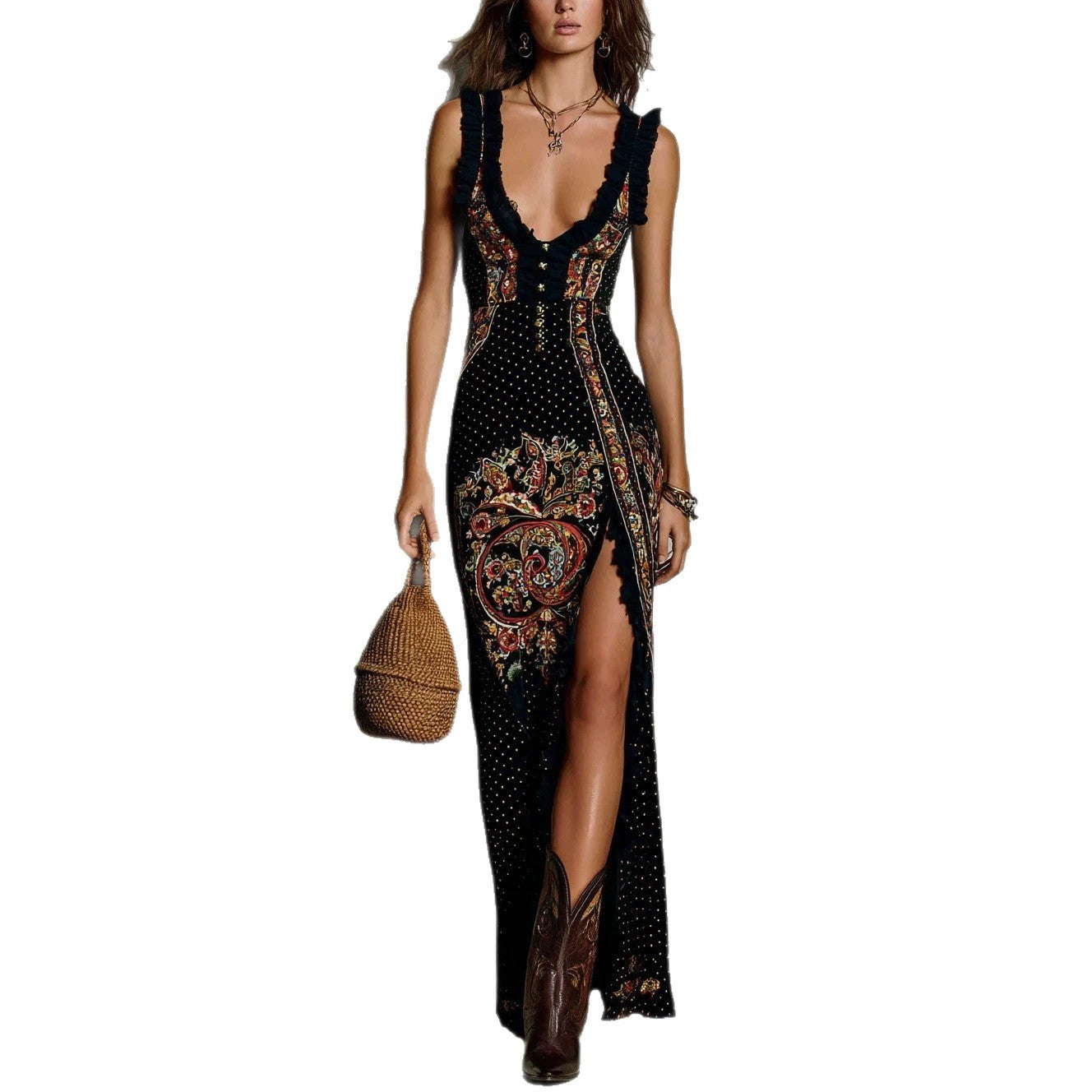 Noir Mosaic Split Maxi Dress