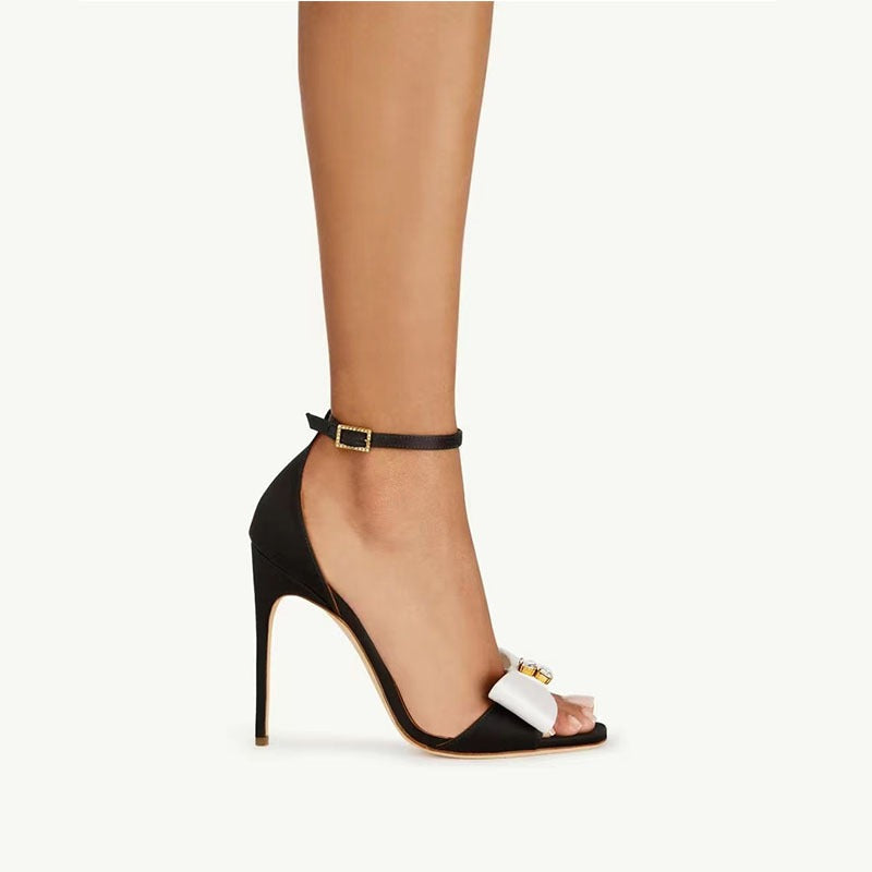 Lustre Bow-Buckle Heeled Sandals