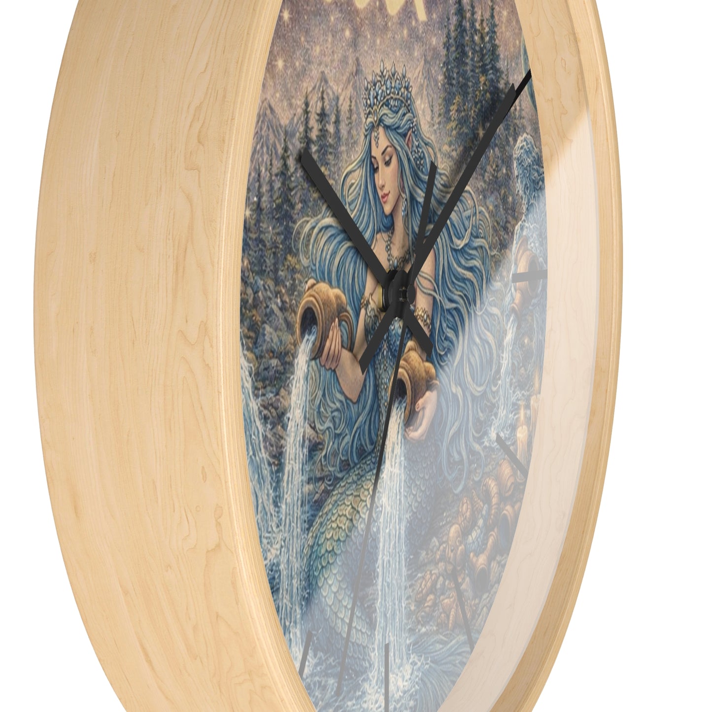 Aquarius Mermaid Wall Clock | Zodiac Water Bearer Celestial Art