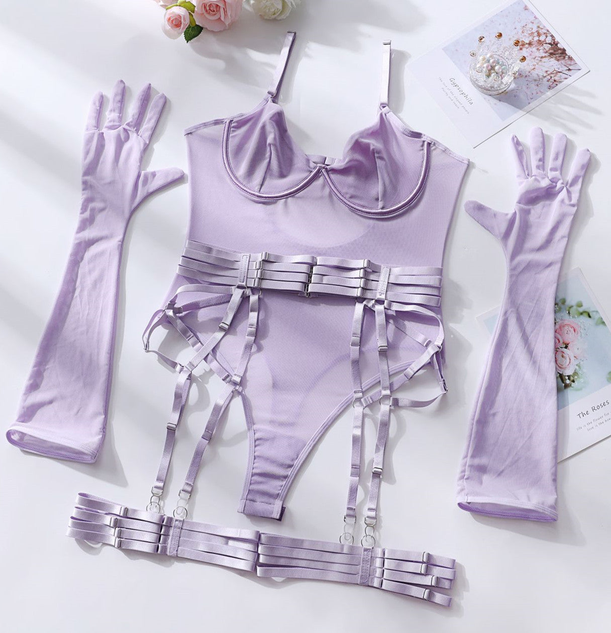 Sheer Mesh Bodysuit & Gloves Set