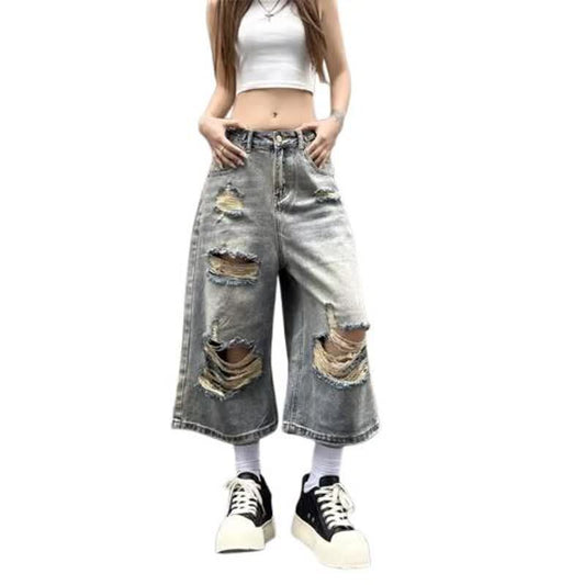 Fracture Hem Denim Shorts