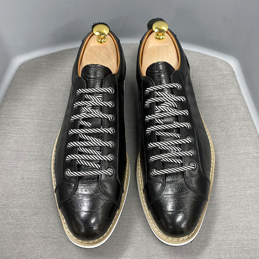 Embossed Street Leather Flats