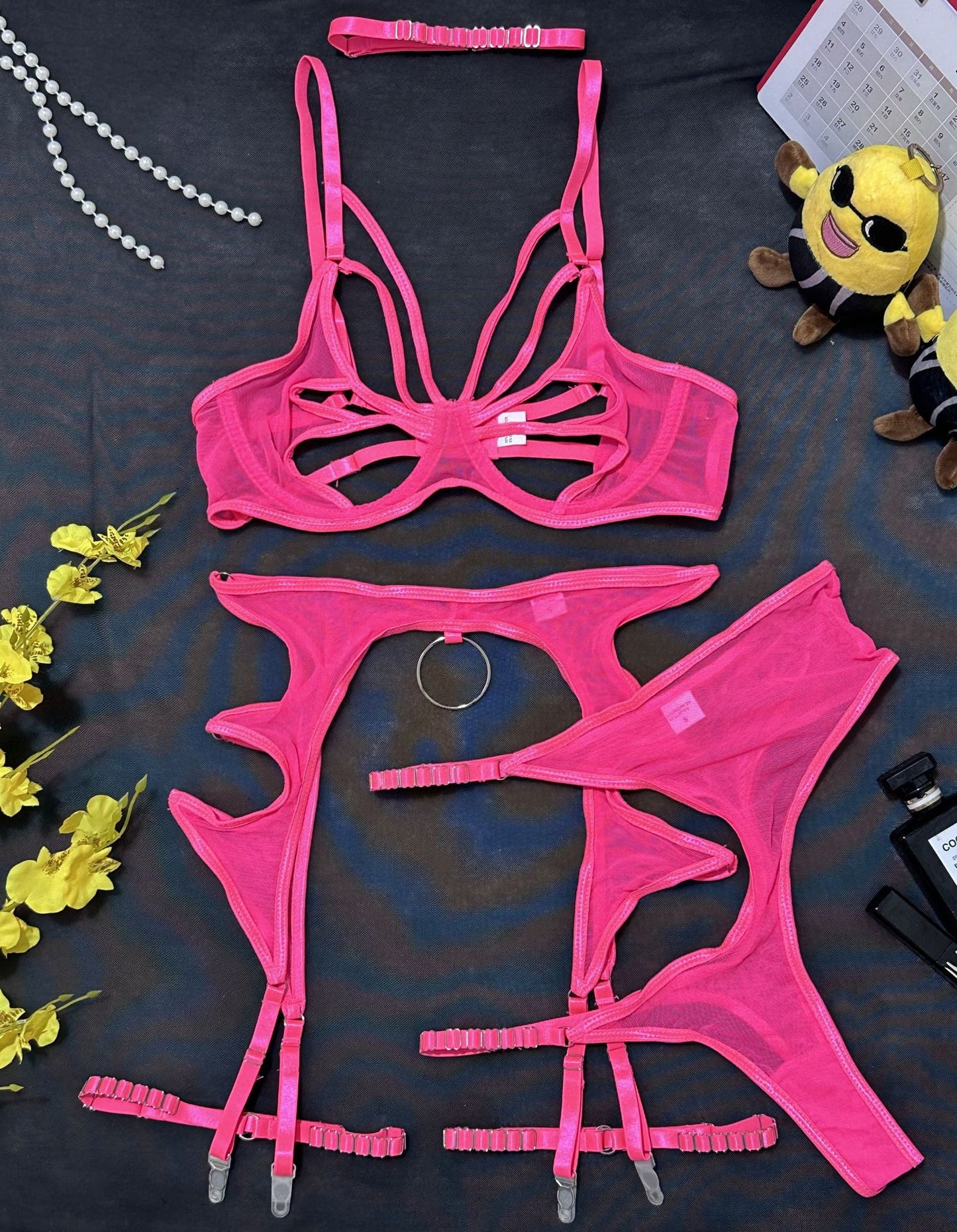 Mesh Cutout Contour Lingerie Set