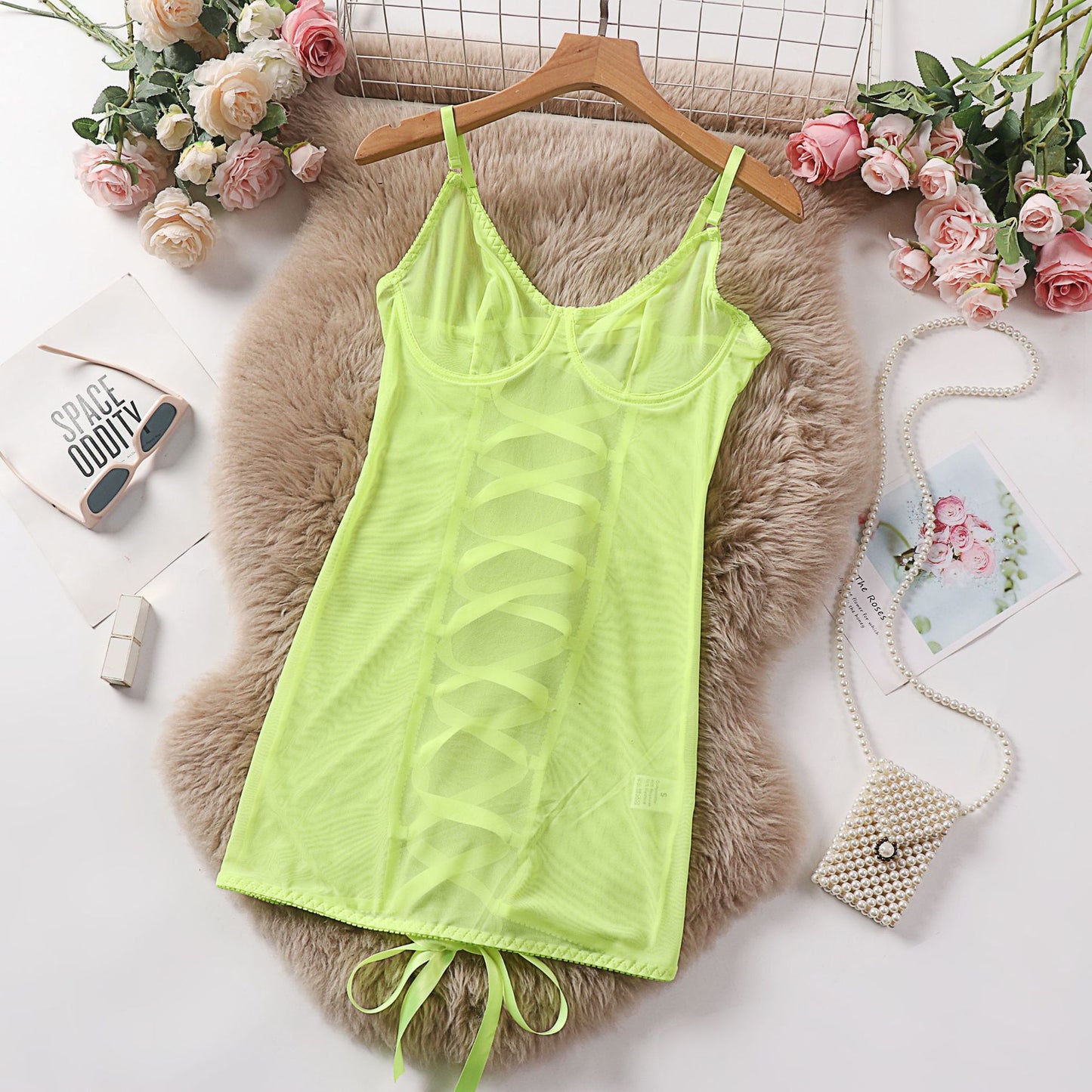 Strapless Sheer Lace Chemise Bodysuit