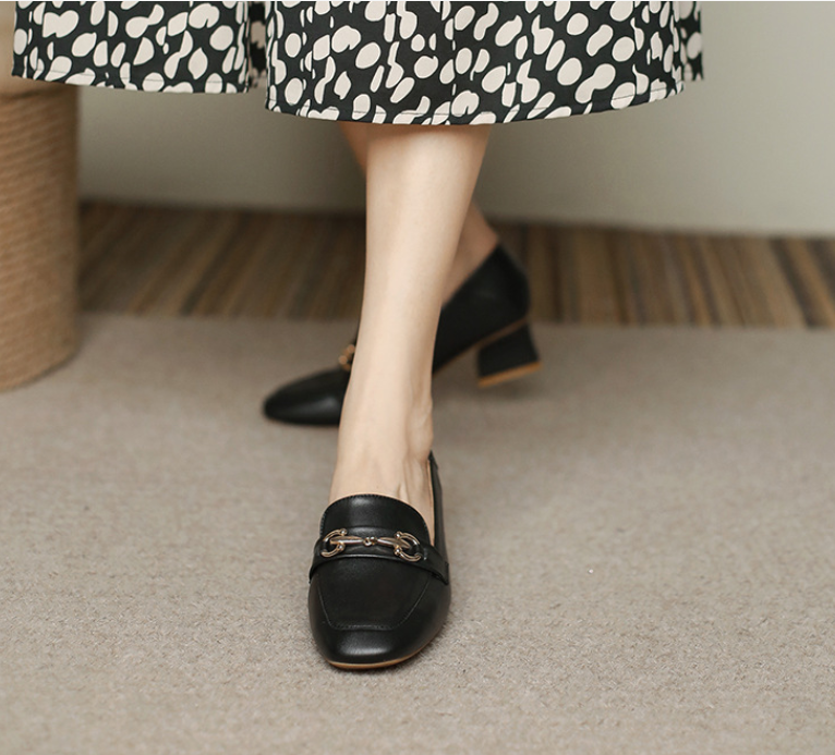 Outline Square-Toe Block-Heel Loafers