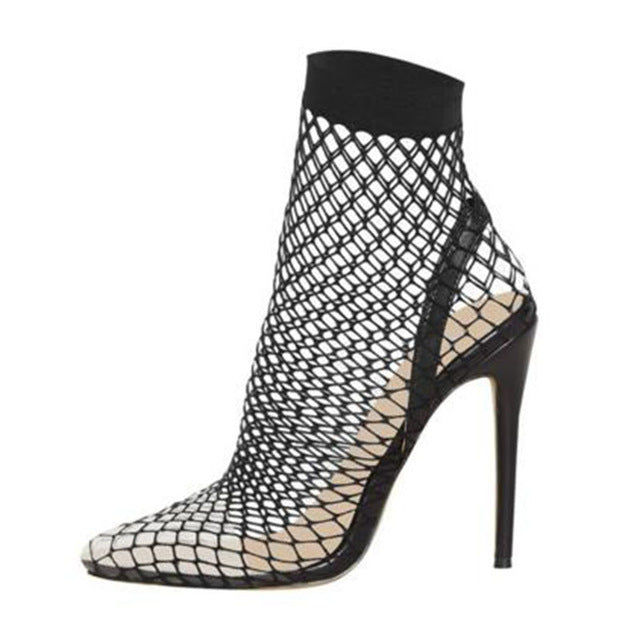 Pierce Mesh Pointed-Toe Ankle Heels
