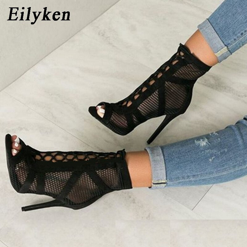 Webline Lace-Up Peep-Toe Heels