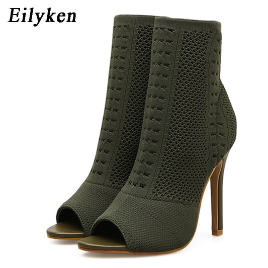 Contour Open-Toe Knit Ankle Boots