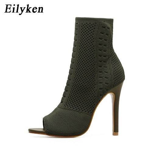 Contour Open-Toe Knit Ankle Boots