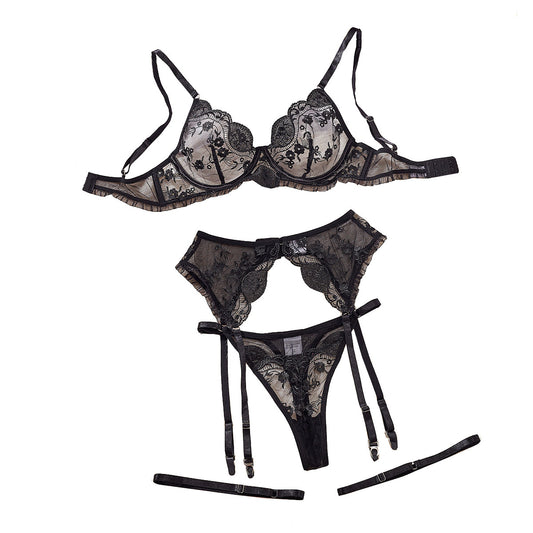 Embroidered Lace 4-Piece Garter Set