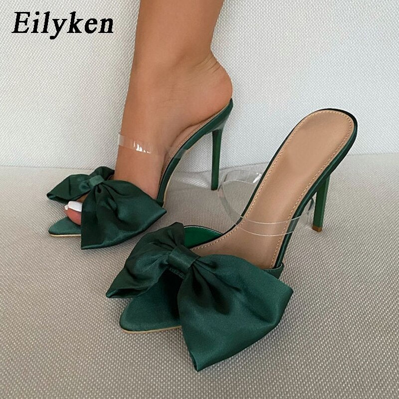 Ribbon Pointed-Toe Heeled Mules