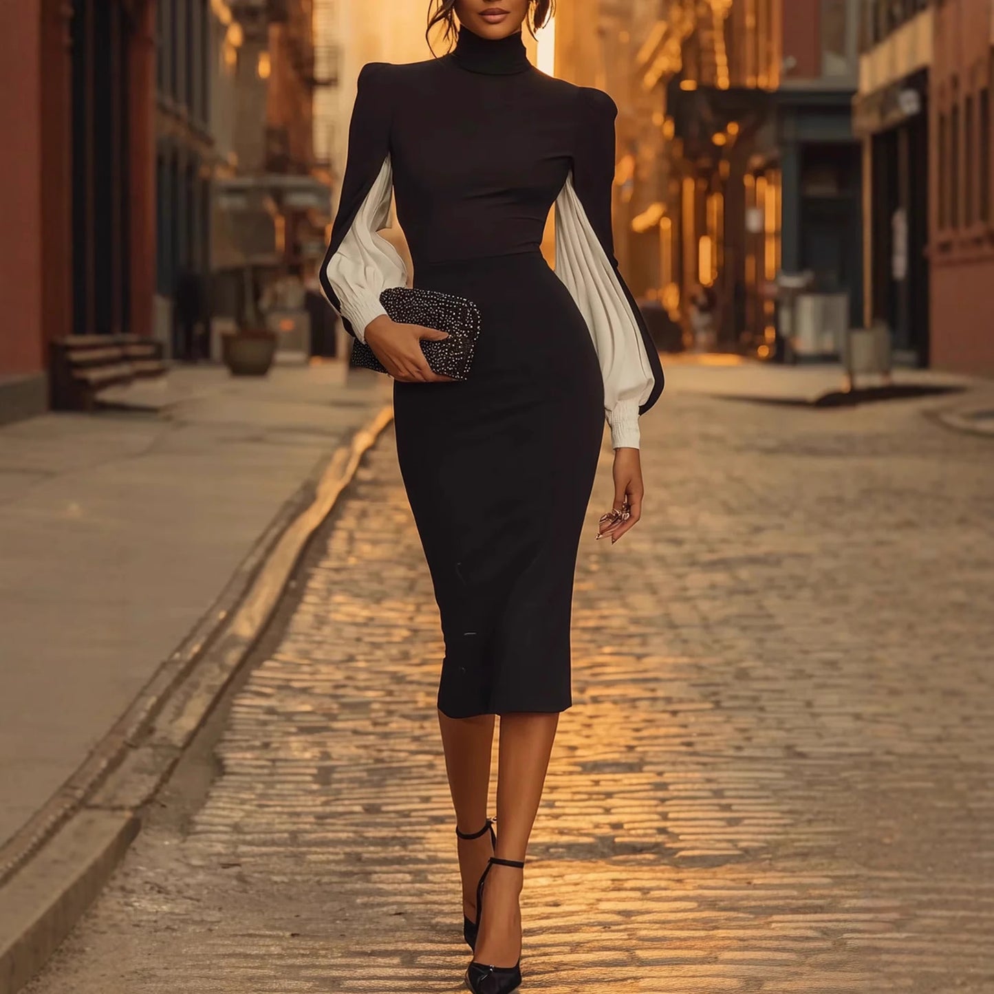 Silhouette High-Neck Slit Dress