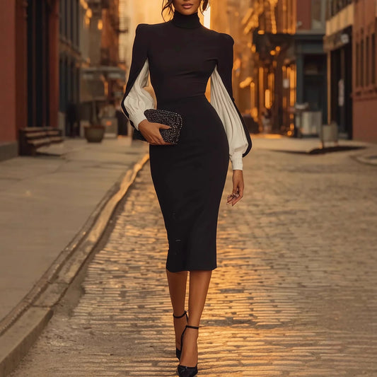 Silhouette High-Neck Slit Dress