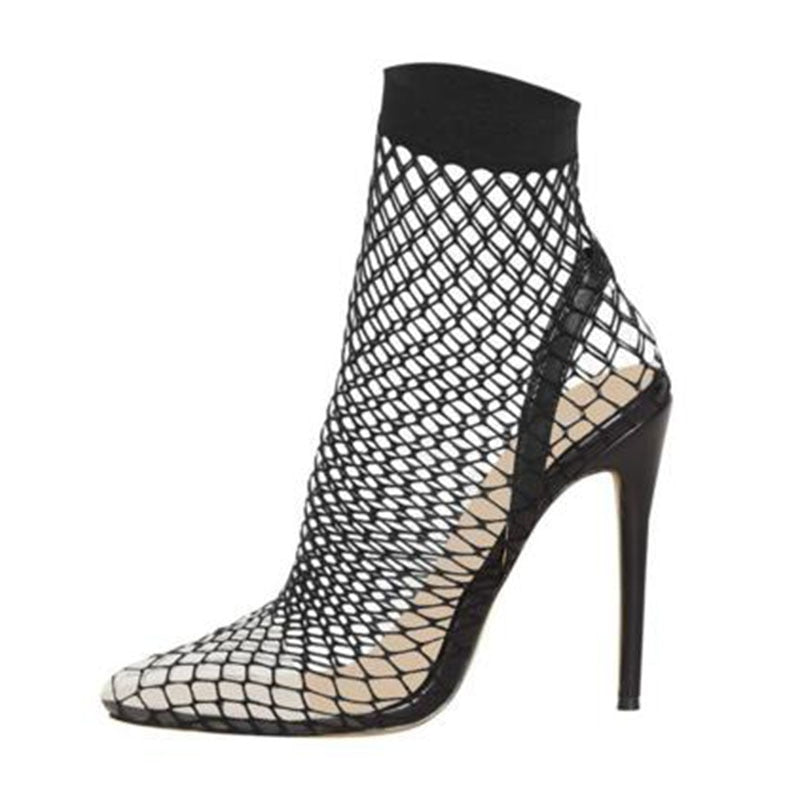 Pierce Mesh Pointed-Toe Ankle Heels