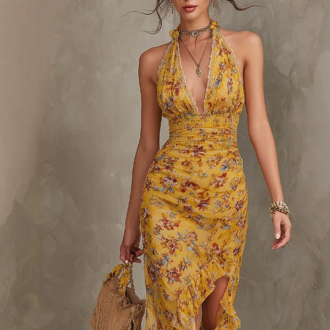 Marigold Ruffle Halter Dress