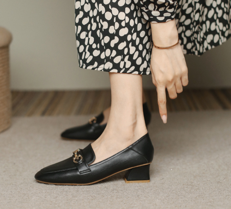 Outline Square-Toe Block-Heel Loafers