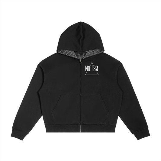 No 180 Contrast Plaid Boxy Zip Hoodie
