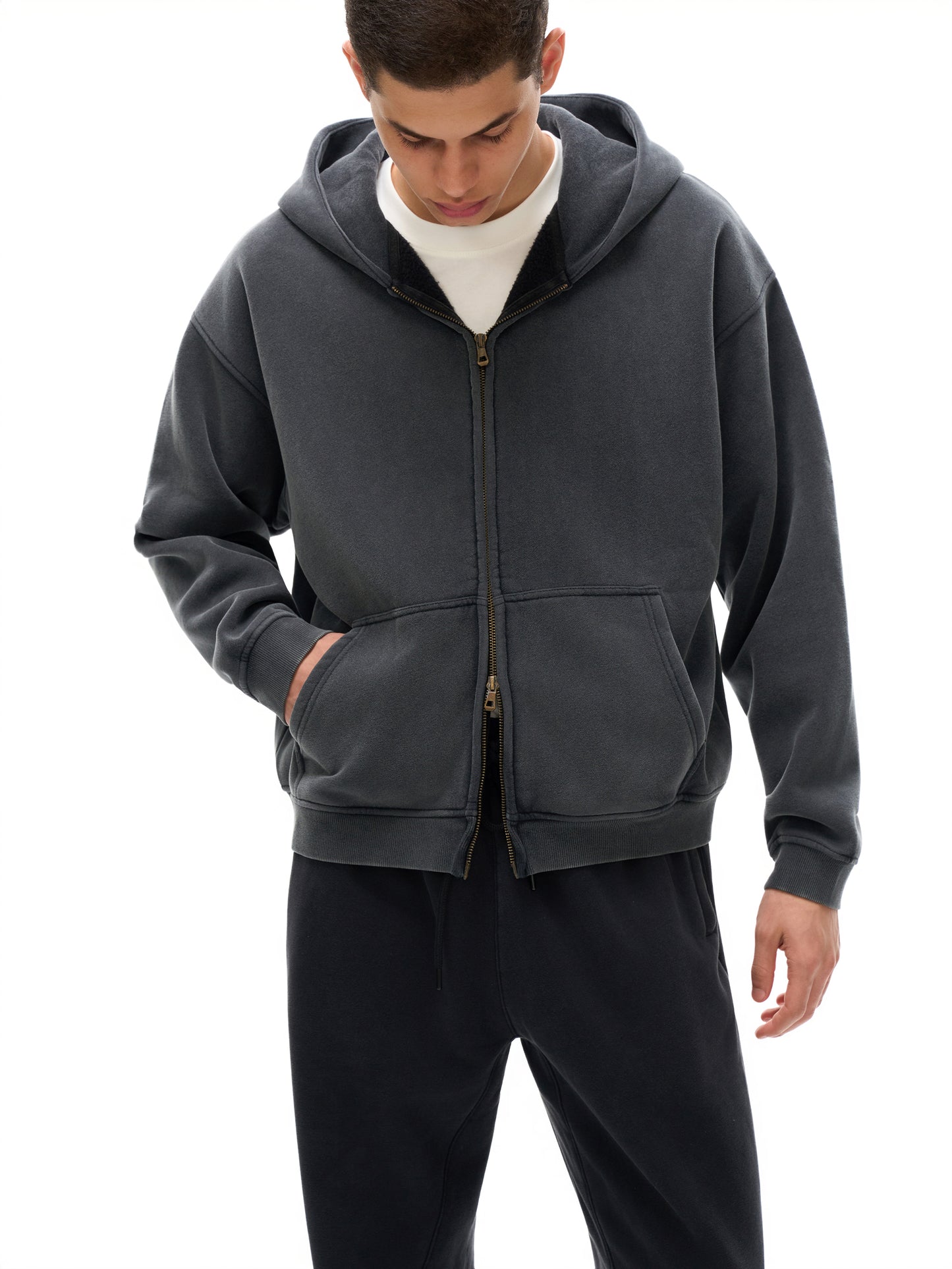 No 180 Zip-Through Boxy Fleece Hoodie