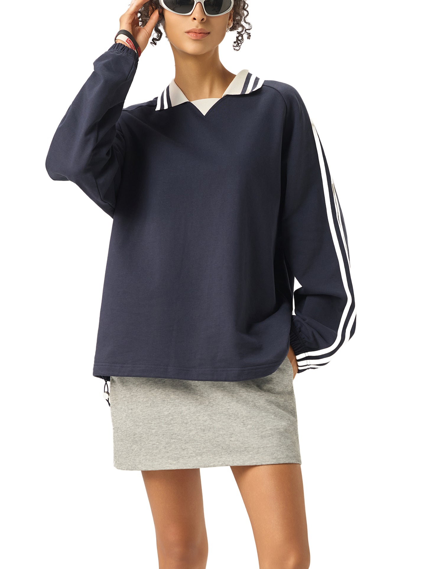 No 180 Contrast Stripe Lapel Sweatshirt