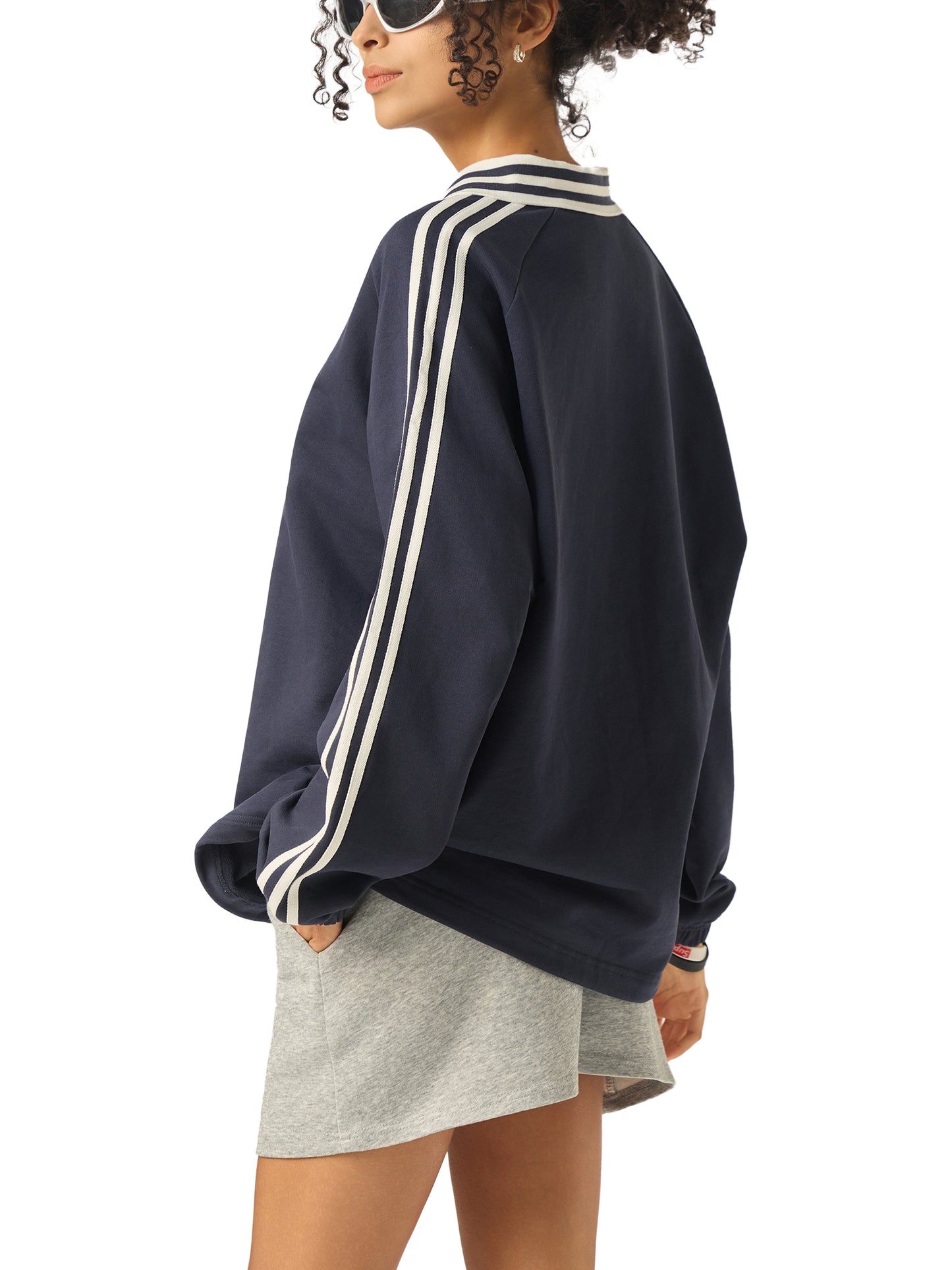 No 180 Contrast Stripe Lapel Sweatshirt