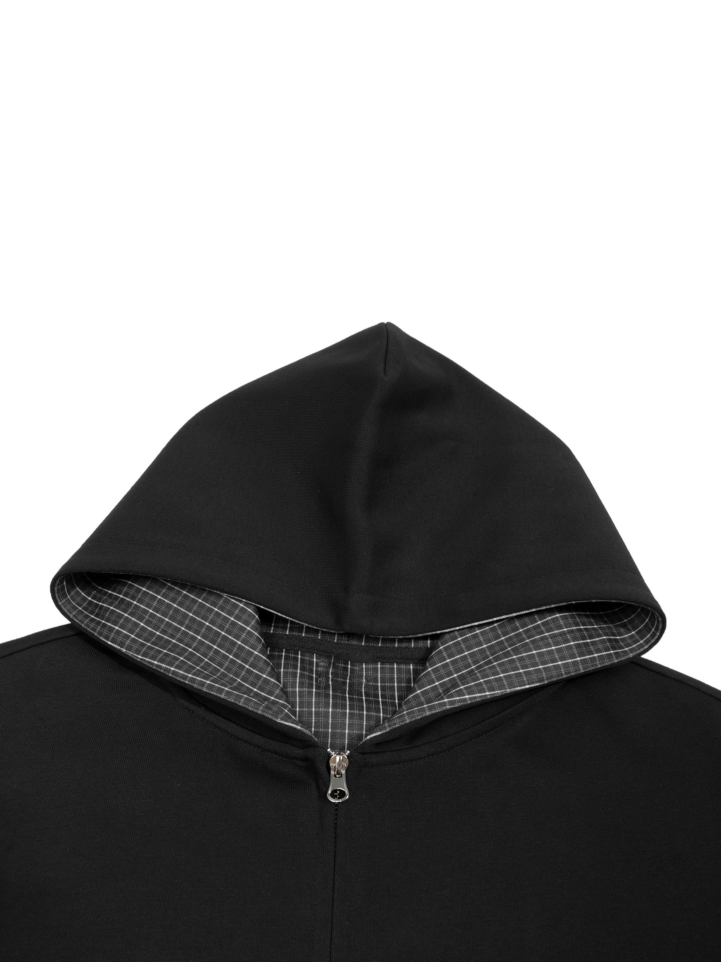 No 180 Contrast Plaid Boxy Zip Hoodie