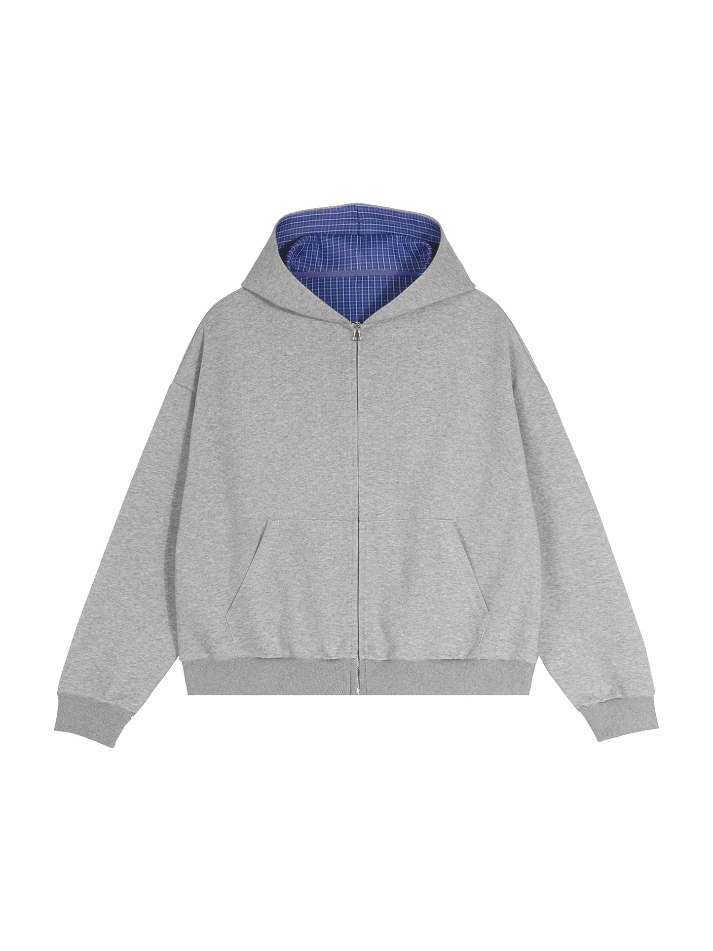 No 180 Contrast Plaid Boxy Zip Hoodie
