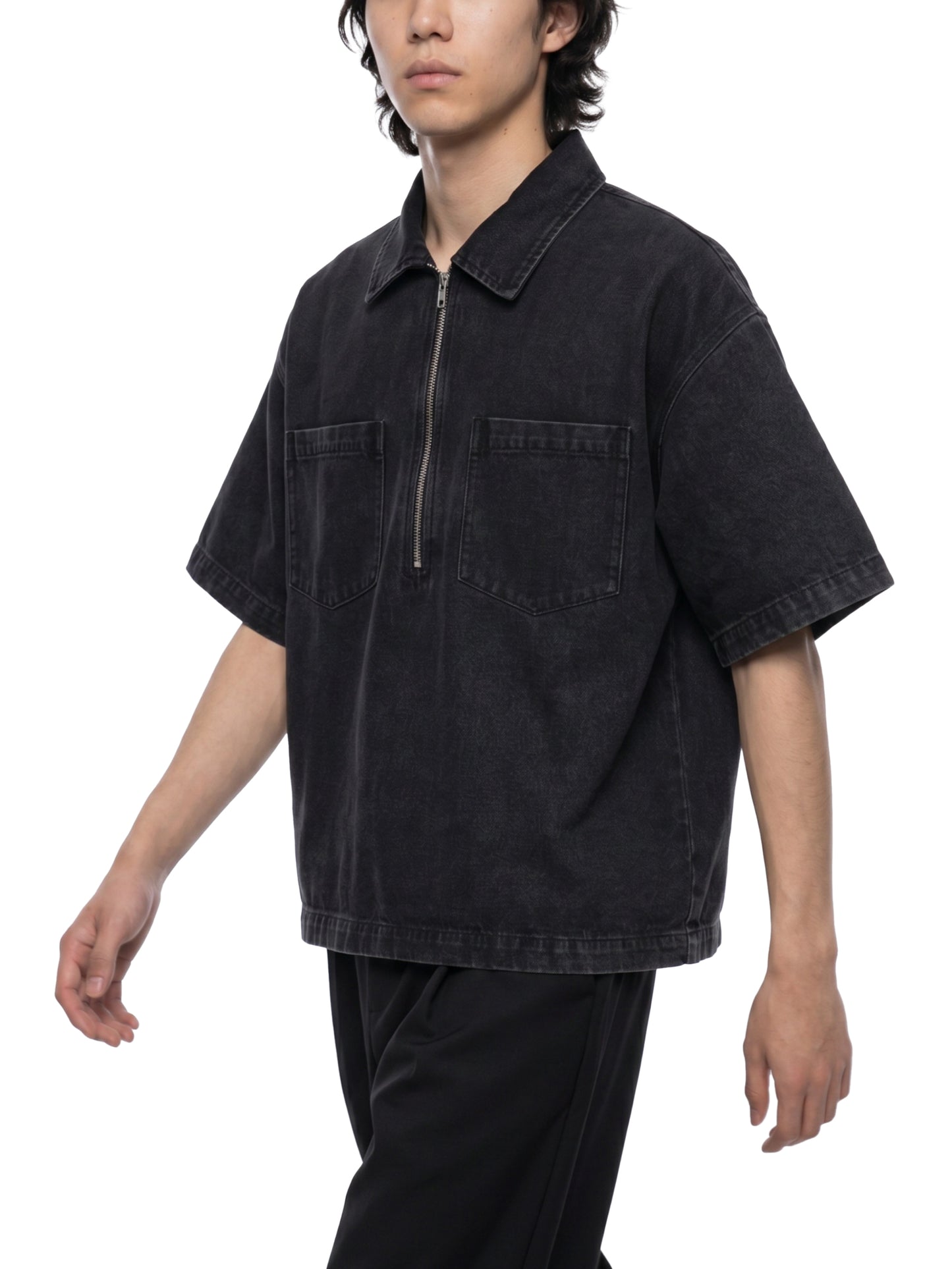 No 180 Vintage Quarter Zip Denim Shirt