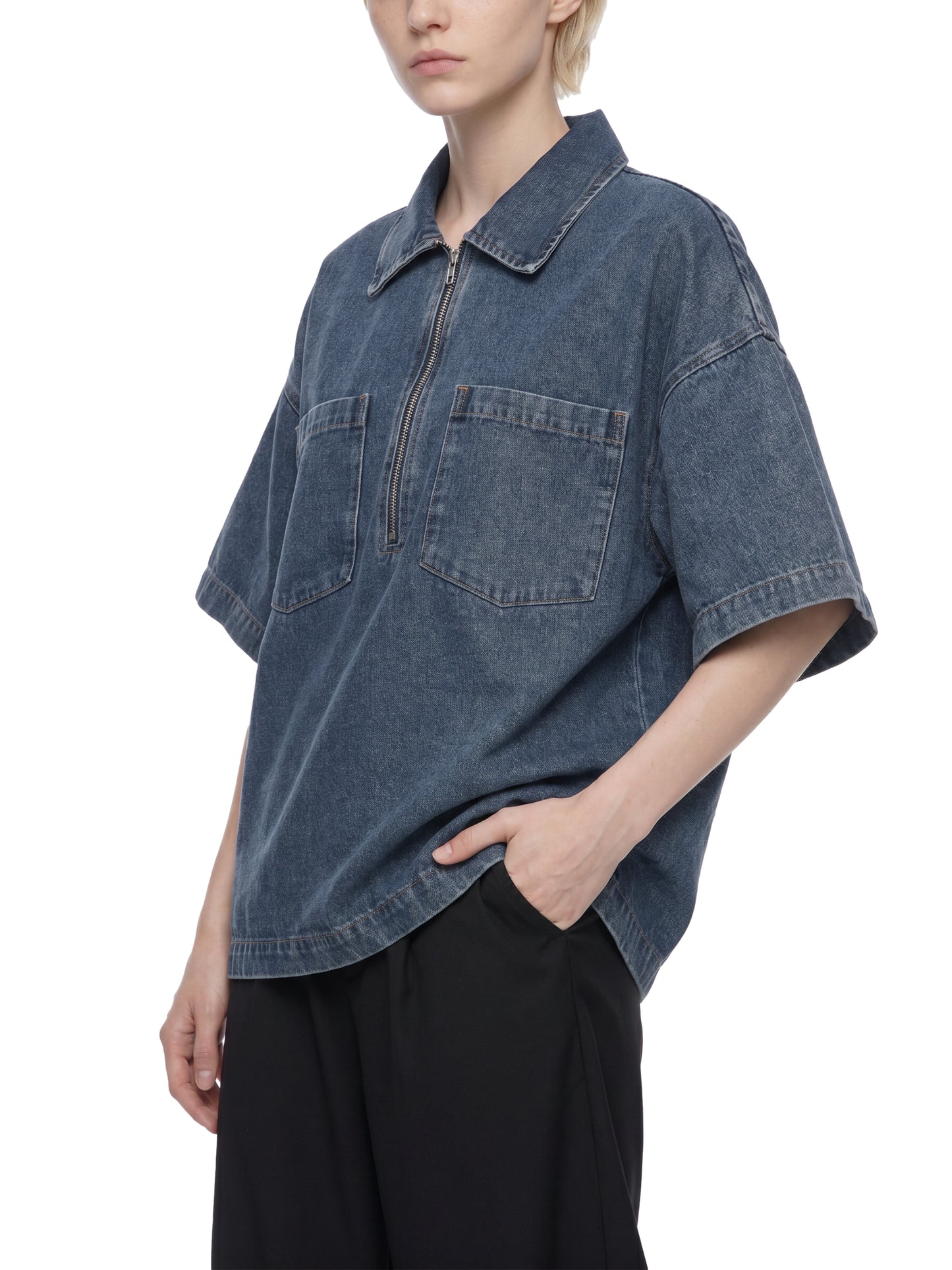 No 180 Vintage Quarter Zip Denim Shirt