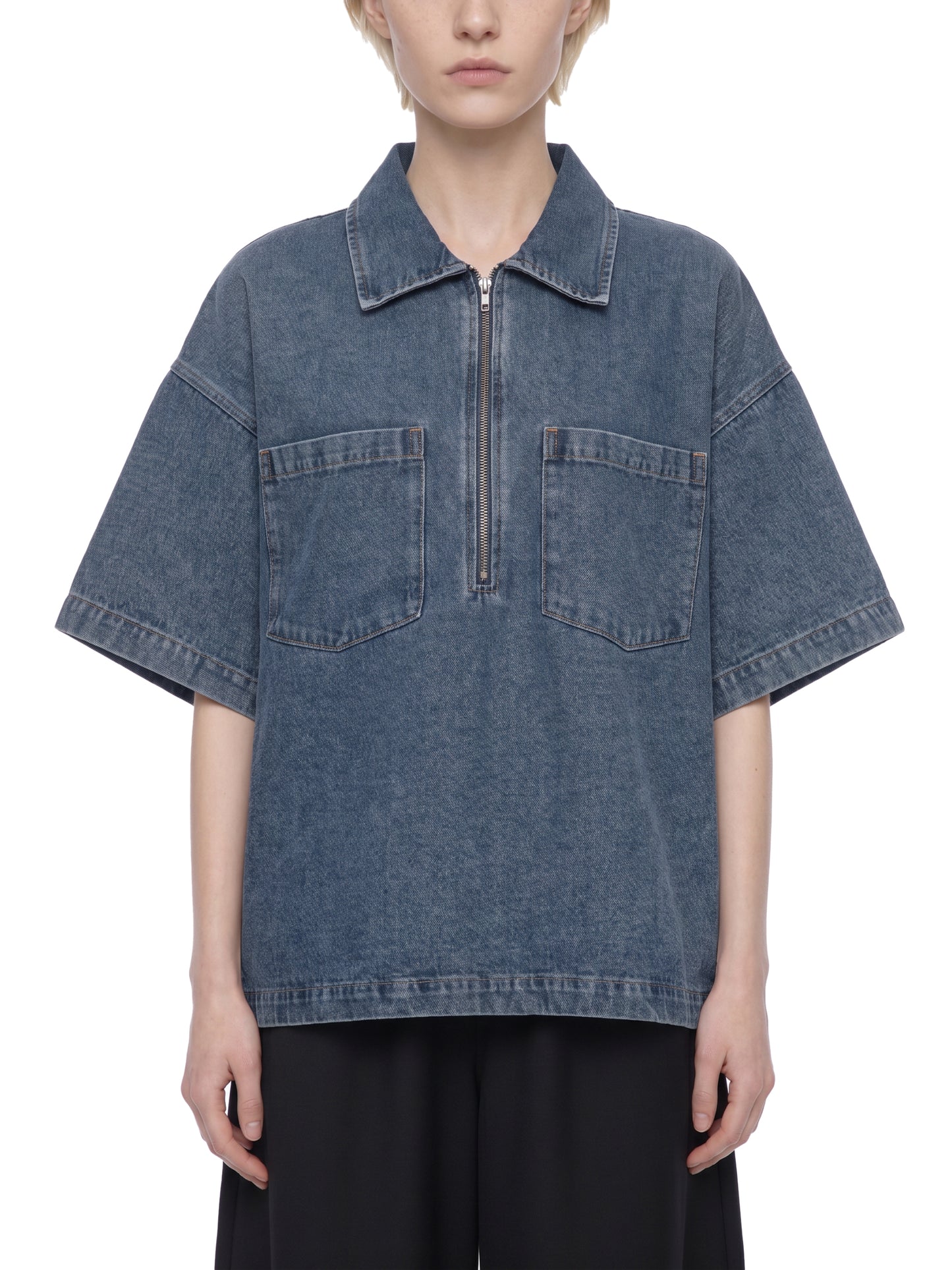 No 180 Vintage Quarter Zip Denim Shirt